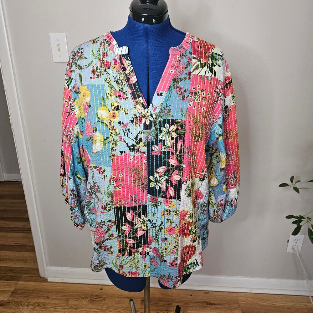 John Mark Patchwork Floral Quilted Top Size L Boh… - image 1